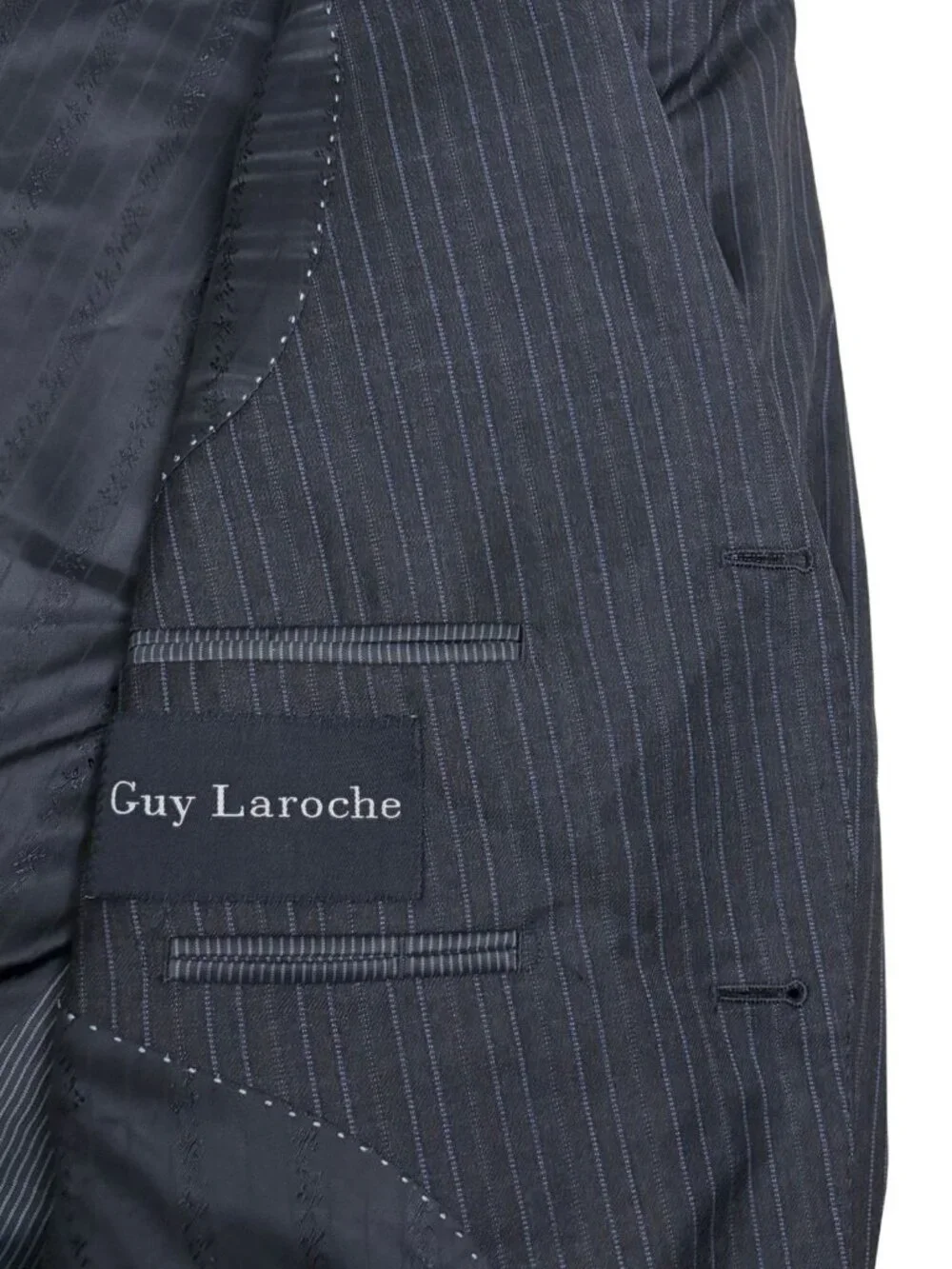GUY LAROCHE Pinstripe Black Business Casual Formal Blazer & Dress Pants SUIT 44R